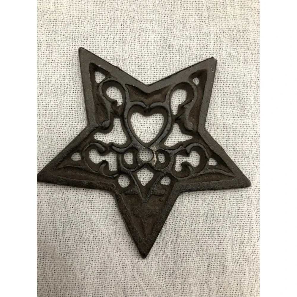 Vintage Rustic Cast Iron Star Trivet Heart Scroll Design Farmhouse Decor 3